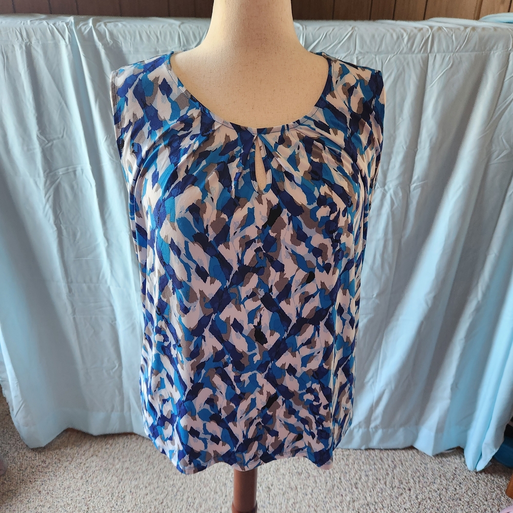 Jones Studio Blue and Black Abstract Blouse